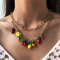 Neue Ankunft Frau Gold Farbe Böhmischen Strass Frucht Clavicle Halskette Frucht Anhänger Halskette Multilayer Kette Halskette