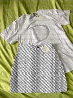 Klasyczna litera Dwa kawałek sukienka z krótkim rękawem haft t shirt + żakardowy spódnica wysokiej talii dla kobiet