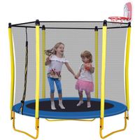 5.5ft trampolines voor kinderen 65 inch buiten indoor mini peuter trampoline met behuizing, basketbalhoepel en bal inclusief A48