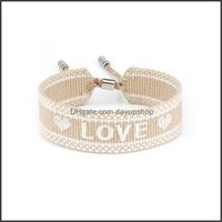 Charm Bracelets Jewelry Fashion Retro Embroidered Love Letters Woven Bracelet Wrist Band Bohemian Womens Ribbon Drop Delivery 2021 Ldxvx