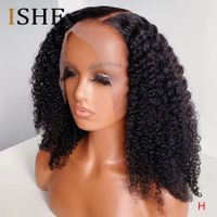 Side part part 13x4 Lace frontal Wigs brazilain Wigs For Black Women 180% Afro Kinky Curly BOB synthetic Wig Black Knots fast shipping