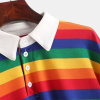 QRWR Polo Mulheres camisola manga comprida Rainbow Color senhoras Hoodies com botão listrada Estilo coreano camisola Mulheres 201006