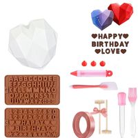 Kalp Silikon Kalıplar Set Sevgililer Günü Kek Kalıp Tepsileri Kırılabilir Kalpler Çikolata Kalıp Ahşap Çekiçler Ile Numarası Mektup Kalıpları Pişirme Araçları için HH21-886