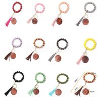 11 colors Wooden Bracelet Keychain with Tassels Keys DIY Woo...