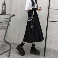 Röcke Hohe Taille Frachtfrau Harajuku 2022 Lose A-Line Pocket Midi Long Black Rock Hip Hop Mode Streetwear Oversize