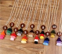 Pearl Wood Disc Tassel Necklace 2021 Hot Custom Letters Blank Wooden Disk Three Layers Tassel Pendant Pearl String Necklace