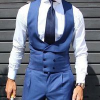 Erkek Takım Elbise Blazers Slim Fit Mavi Iş Erkekler Kruvaze Yelek Ve Pantolon 2 Adet Klasik Erkek Kostüm Homme Terno Masculino Trajes1