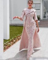 New Sheath Dubai 2021 Evening Dresses with Cape Blush Pink L...