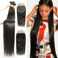 Brazilian Hair Weave Remy Human Hair Straight 4 Bundles 28 inch With 6x6 Lace Closure 18 inch