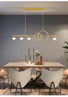 Minimalist led chandelier lamp line geometric modern Nordic black gold lighting dining room dining island bar long pendant Light Le-207