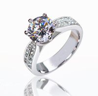 18K Classic 1.2ct Vitguldpläterad Stor CZ Diamant Ringar Top Design 6 Prong Bridal Bröllopsring för Kvinnor Engagemang Bröllopsring med låda