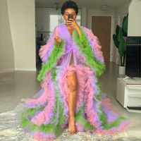 Casual Dresses Multi Colorful Ruffled Tulle Long Dress Robes For Pography Puffy Lush Prom Party Kimono Women Gowns Plus Size