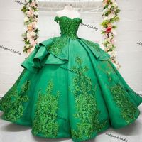 Dark Green Quinceanera Prom Dresses 2021 Off Shoulder Lace Applique Sequins corset Party Sweet 16 Dress decoracion de quinceanera