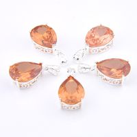 Mix 5PCS Teardrop Champagne Morganite Gemstone Pendant 925 sterling Silver Pendants Necklaces For Lady Girl Women Party Gifts New Luckyshine