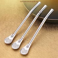 Reusable 304 Stainless Steel Drinking Straws Drink Filtered Spoon Straw Dual-use Coffee Milk Tea Juice Suction Pipe Filter Scoop a36