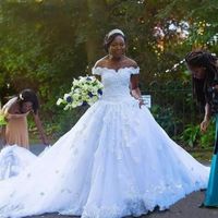 Princess African Black Women Design Flower Wedding Dress 2022 Ball Gown Off ShoulderSweetheart Plus Size Lace Vestidos De Noiva