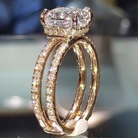 Varmpläterad 14k gul guld dubbel diamant krona ring europeisk och amerikansk diamant prinsessans engagemang damer fina smycken