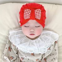 5 färger ny stor plaid bowknot baby india lock elastisk bomull solida färger hårtillbehör beanie caps spädbarn turban hattar 0-12m