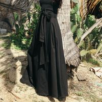 Kadın Etekler Zarif Yüksek Bel Bandaj Orta Ve Uzun Retro Soğuk Siyah Yarım Etek Kadın Gevşek Casual Yıldız Hepburn Stil Öğrenci Etek
