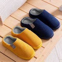 2021 Men's Slipper Solid Color Autumn and Winter Home Slipper for Warm Indoor Beadroom Slides Stripe Cotton Slippers