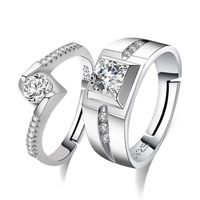 Populär enkel design matchande löften ringar par cubic zircon diamantjusterbart öppet silver engagemang bröllop par ringar för älskare smycken gåva