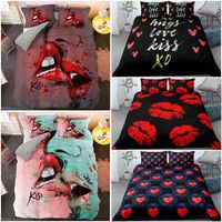Sexy Red Lips Printed Duvet Cover Set 3D Bedding Sets For Lovers Couples Queen King Size Quilt Cover Pillowcase Kiss Bed Set 220118