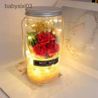 US Stock Conservered Flower Soap Rose LED Valentinsdag Födelsedagspresent Immortal RGB Light Multi-Colored Dome Real Evral Roses