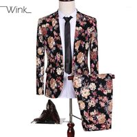 Fatos masculinos blazers atacado- (jaqueta + calça) luxo blazer homens flores fina ajuste plus size 5xl único traje de botão de noiva pamme vestido de casamento pa