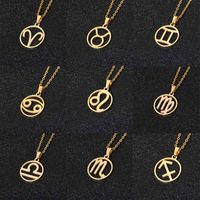 Rinhoo Stainless Steel Star Zodiac Sign Necklace 12 Constellation Pendant Women Gold Chain Men Jewelry Gift