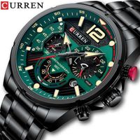 CURREN Green Mens Watches Top Brand Luxury Stainless Steel Quartz Watch Men Sport Date Male Clock Waterproof Wristwatch 220117