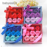 미국 재고 발렌타인 데이 선물 9 PC 비누 꽃 장미 상자 결혼 생일 인공 장미 선물 장식