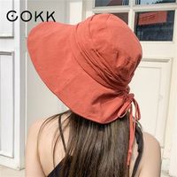 Chapeaux de godets COKK pour femmes chapeau d'été de printemps chapeau de protection solaire de soleil avec corde Panama Hat Dames Floppy Sunhat 220311