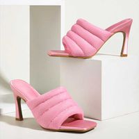 Sandalen Einfache Stil Square-Zeh-Nähen Hohe Fersenfrauen Sommer Sexy Slip auf Slides Schuhe Mode Für Damen Gladiator