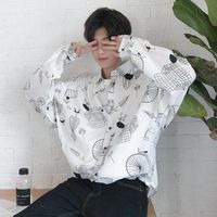 Мужские повседневные рубашки Японский напечатанный с длинным рукавом мужской хараджуку стиль гавайской мужской улицы мода корейская рубашка