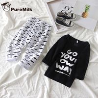 Puremilk Newborn Boys Одежда 2 ШТ. Набор Письмо Печатная детская одежда Хлопковая футболка с повседневными штантами1