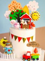 Andere festliche Partei Supplies Farm Cake Topper Tier Kuh Pferd Cartoon Geburtstag Baby Dekoration Kinder Sonnenblume Serie Happy Dusche Bak