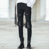 Jeans di rottura maschile dipinti sottili giuntura casual hip hop punk jeans pantaloni