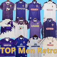 1998 1999 Batistuta Rui Costa Mens Retro Away White Soccer Camisas 92 93 Fiorentina Camisa de futebol roxo Classic Classic Short Mangas curtas