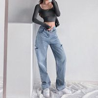 Frauen Jeans Vintage Baggy Frau Hohe Taille 2021 Gewaschene Mode gerissenen Denim Hosen Freund Freies breites Bein Pantalon Femme1