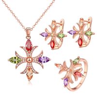 Fashion Cross hand jewelry Zircon Necklace Ring Earring Set Wedding Jewelry three piece set