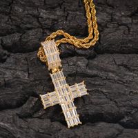 Hombre Hip Hop Cross Collar CZ Formado en forma de T-Piedra Bling Iced Out Colgante Collares Oro Plata Diamante Declaración Joyería Regalo