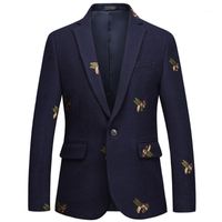 Bienenstickerei Blazer Slim Fit Masculino Abiti Uomo 2020 Hochzeit Prom Blazer Tweed Wolle für Männer Stilvolle Anzug Jacke1