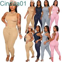 Women Two Piece Pant Set Designer 2022 Spring Summer Sleeveless Vest Trousers With Pocket Solid Color Casual Ladies Suit 4 Colours