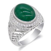 Män ring med naturlig grön agat sten 925 sterling silver vintage ihålig design turkiska eleganta smycken gifr för manliga kvinnor