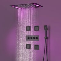 고급 욕실 천장 블랙 샤워 시스템 LED 조명 샤워 현대 레인 샤워 헤드 키트 3 기능을 가진 분배기 밸브 + 4 "사이드 스프레이