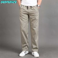 Men Casual Cargo Pants Four Seasons 95% Cotton Trousers Multi Pockets Loose Straight Jogging Middle Aged M-6XL 220120