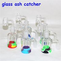 Wasserhaare 4mm Quarz Banger 14mm 18mm männliches Glas Ash Catcher mit 7 ml Silikonbehälter Silicon Bong Öl DAB Rigs für Raucherrohre