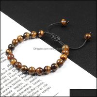 Charm Bracelets Jewelry 8Mm Tiger Eye Stone Beads Bracelet Adjustable Braided Rope Bangles Natural Lava Rock Men Women Yoga Healing Nce Drop