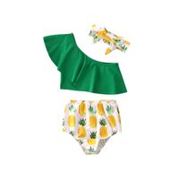 0-4Y crianças swimwear bebê menina abacaxi imprimir um ombro biquíni camiseta + curta + headband meninas swimsuit toddler 3pcs sets