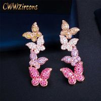 CWWZircons Lovely 585 Rose Gold Color Purple Red CZ Zircon Butterfly Drop Dangle Earrings for Women Fancy Jewelry Gift CZ780 220119